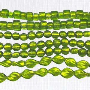 Color Gallery Glass Beads Jewelry Green Foil Metallic Core Twist Cube Disc Mix